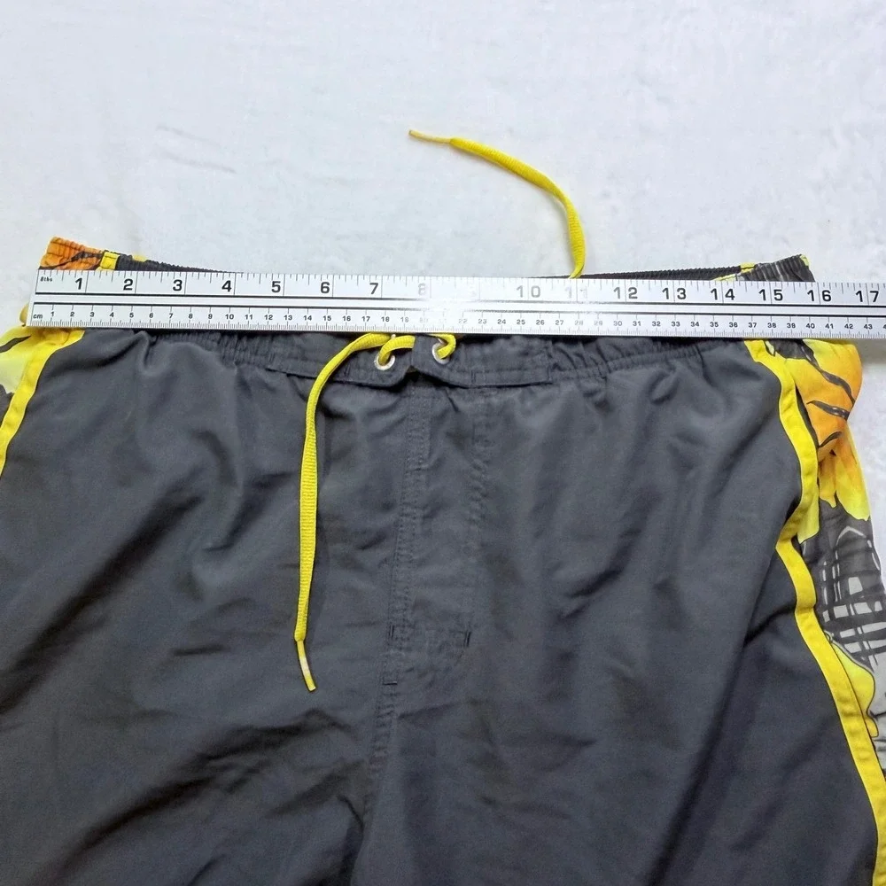 Nike Swim Board Shorts Floral Side Stripe Gray Yellow Mens Size L